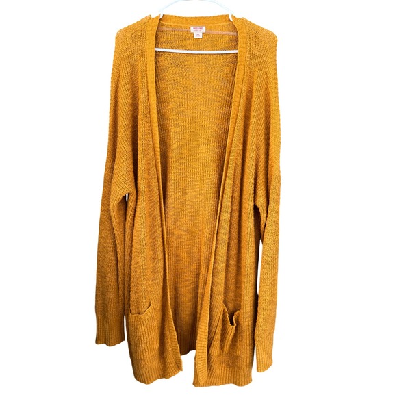 Boho Duster Cardigan Sweater Mustard Yellow Knit Open Front XXL - Picture 1 of 6
